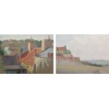 John Bulloch Souter (Scottish, 1890-1972), "Rooftops, St. Aubin, Jersey", together with another