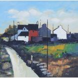 Mike McDonald, 20th century, "The Village", initialled, oil on board, 46 x 46cm, 18.25 x 18.25in.