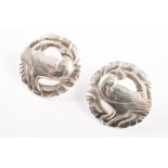 Georg Jensen sterling silver dove earrings , circular wreath design with central dove motif,