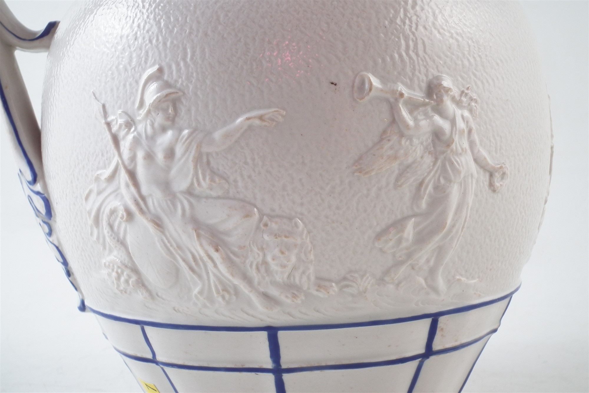 Staffordshire Lord Nelson commemorative jug, sprig moulded with a tall ship below the spout, the - Image 3 of 8