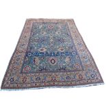 Late 19th century Persian carpet, central indigo blue field with tendril decoration, multiple banded