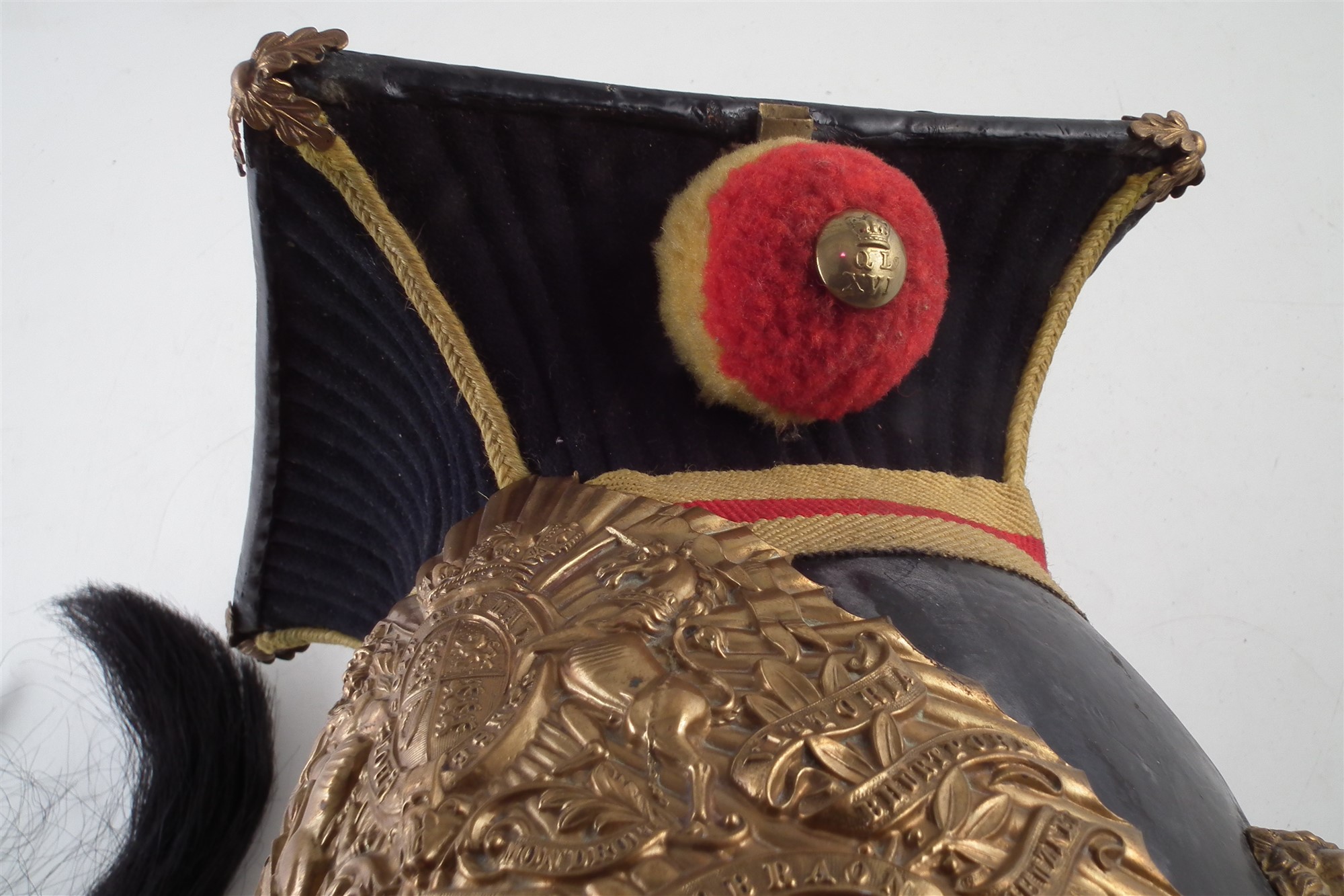 Sixteenth Lancers chapska helmet or lance cap , with elaborate front plate, below reeding and yellow - Image 11 of 12