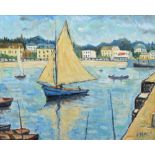 Paul Lucien Maze (1887-1979), French harbour scene, signed, oil on board, 45 x 54cm, 17.75 x 21.