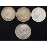 Three Queen Victoria Shillings and a Victoria Diamond Jubilee silver medal (4).