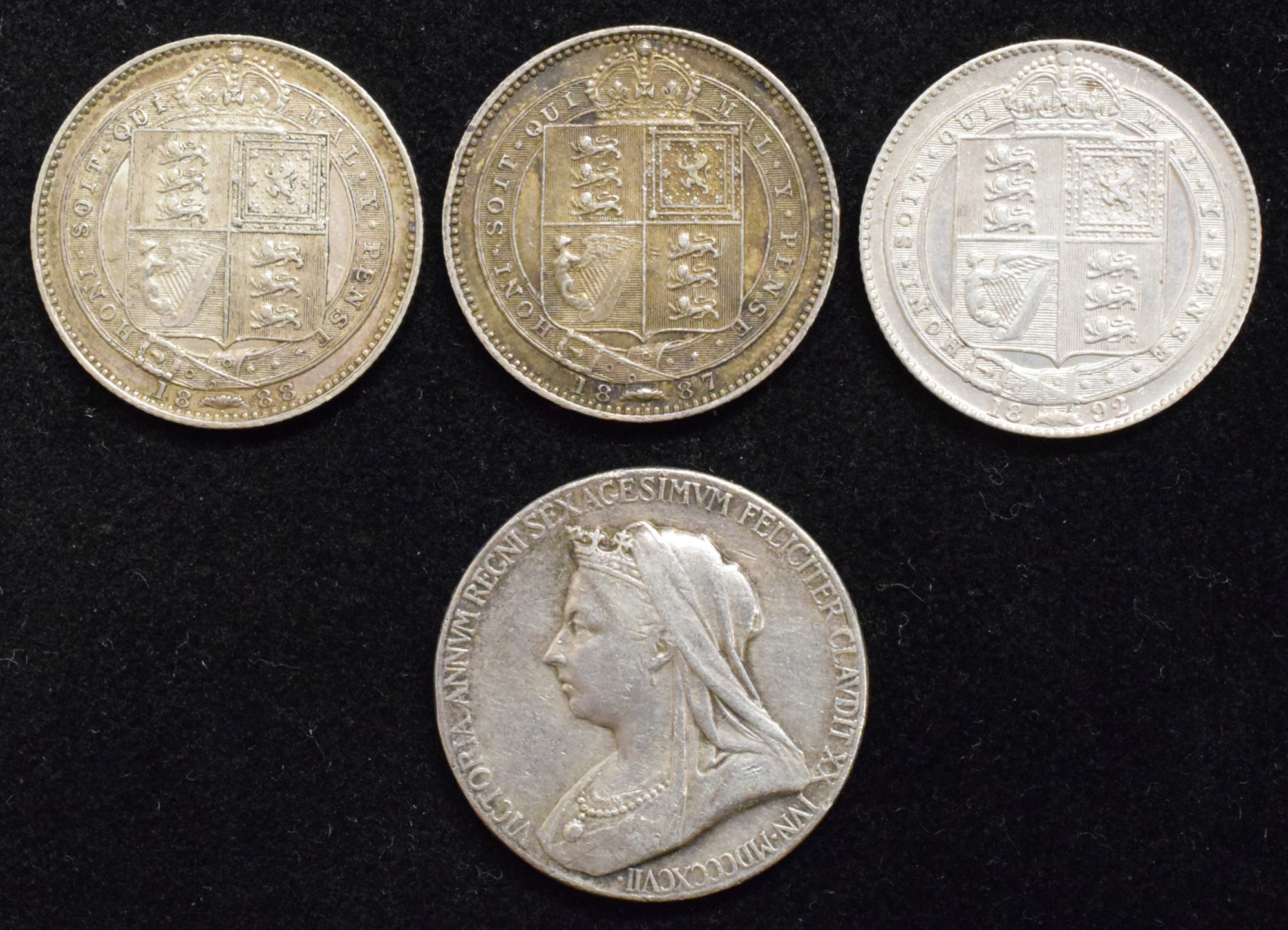 Three Queen Victoria Shillings and a Victoria Diamond Jubilee silver medal (4). - Image 2 of 2