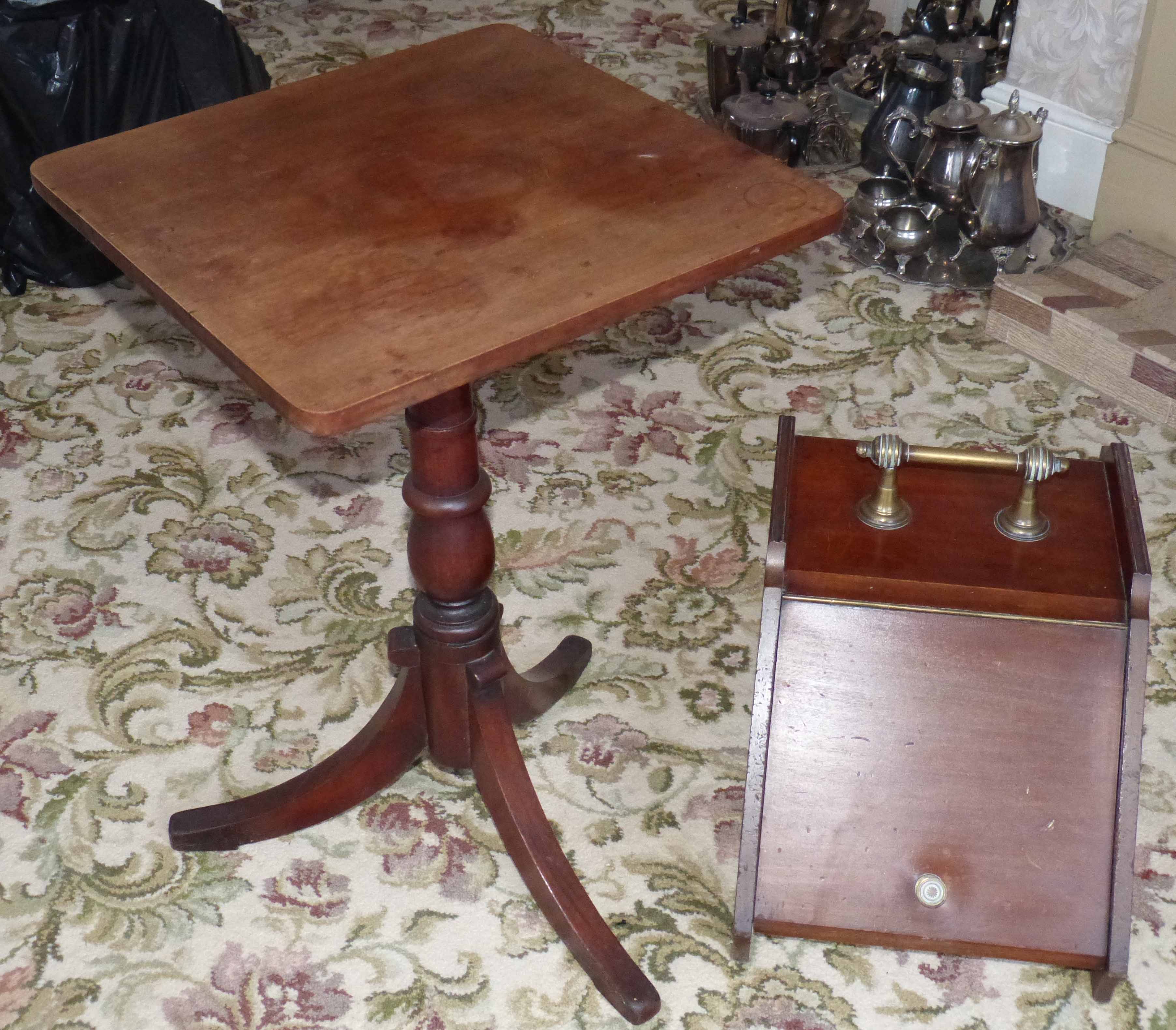 19th century mahogany tripod table and purdonium. Condition reports are not available for the