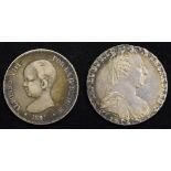 Austrian silver coin and Spanish silver coin (2).