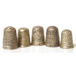 Charles Horner silver thimble together with four others Condition reports are not available for