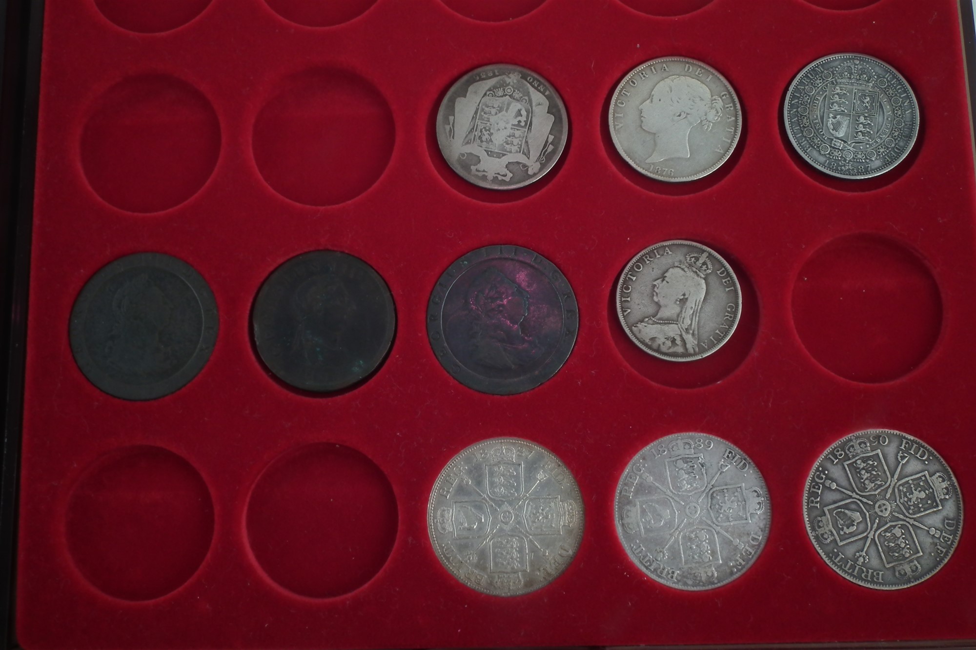 Three trays of coins to include Halfcrowns, Florins, Double Florins and Pennies. - Image 6 of 7