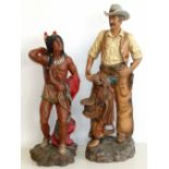 Large composition pair of figures of a cowboy and native American. Condition reports are not