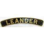 Reproduction cast brass locomotive sign "Leander". Condition reports are not available for the