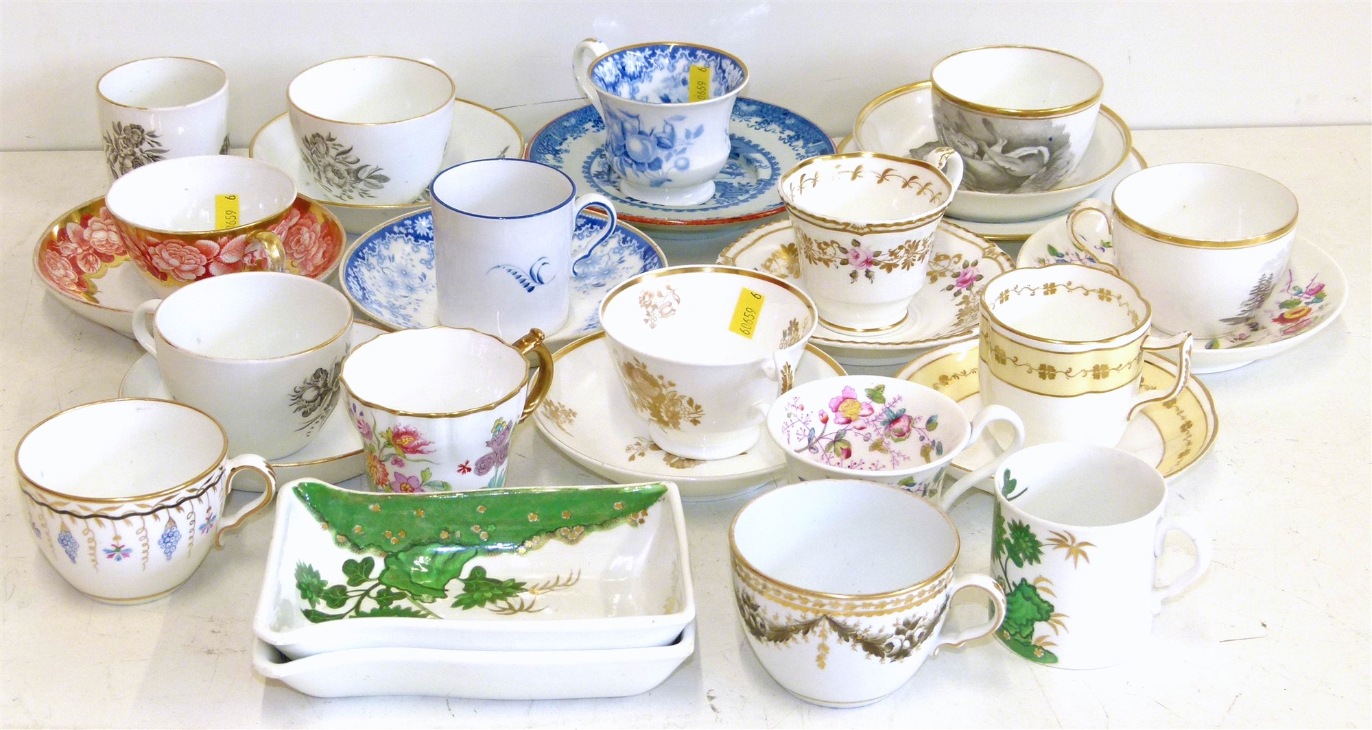 Seven Spode cups and saucers, two trios and various other tea ware early 19th century Condition