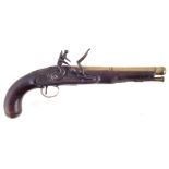 Flintlock belt pistol, the lock marked 'Manton' with brass .40 bore Spanish form barrel, and brass