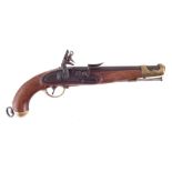 1798 pattern 17mm calibre flintlock holster pistol, with Belgian proof marks, brass nose cap and