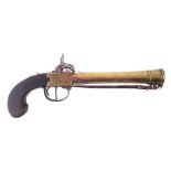 Percussion blunderbuss pistol by Rea & Son London , with spring mounted bayonet, brass barrel and