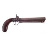 Percussion boxlock pistol, with flaring octagonal 24 bore barrel, swivel ramrod, 29.5cm long Section