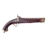 East India Percussion .650 pistol, converted from flintlock, with swivel ram rod, brass furniture