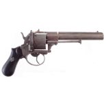 Belgian Pinfire revolver circa 1865, 9mm calibre, six shot cylinder, with closed frame decorated