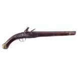 Turkish Flintlock pistol, with engraved action and 22 bore barrel, carved stock, fitted with brass