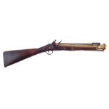 Flintlock Blunderbuss by Richardson, with spring bayonet, brass cannon barrel, flamed Ash stock,