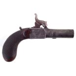 Percussion muff pistol by Peacock London, with concealed trigger, scroll engraved box lock action,