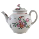 Worcester teapot and cover circa 1770, painted with flowers below a line and dot border, (2) 14cm