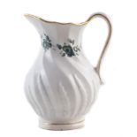 Chelsea Derby wrythen moulded jug circa 1775, painted with green rose sprays, the interior painted