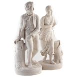 Pair of Copeland Parian figures, titled The Trysting Tree, after G Halse, stamped and incised marks,