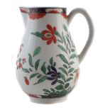 Worcester sparrow beak jug circa 1770, painted in a Kempthorne style pattern, fretted square mark to