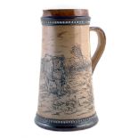 Doulton Lambeth Hannah Barlow jug, decorated with cows impressed and inscribed marks to base, 23cm