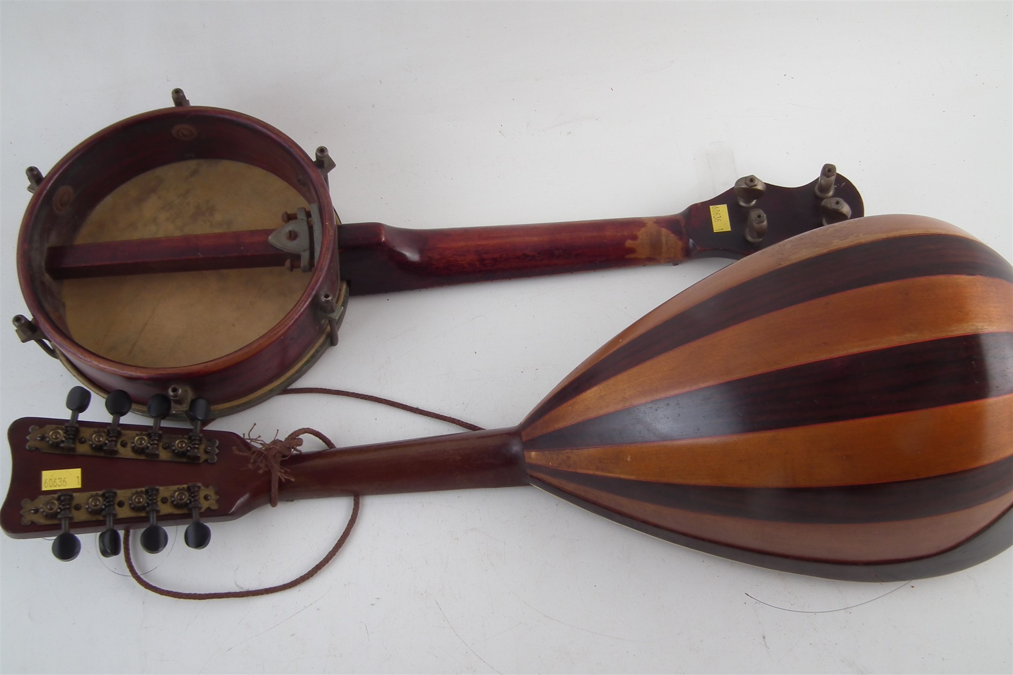 Three instruments to include a violin with two piece back measuring 36cm with case and bow, also a - Image 5 of 7