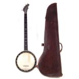 Riley - Baker Perfected Patent Pewter five string banjo, with with engraved neck and resonator,