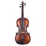 Violin after Stainer , with two piece back stamped Stainer, length of back 35.5cm high with case