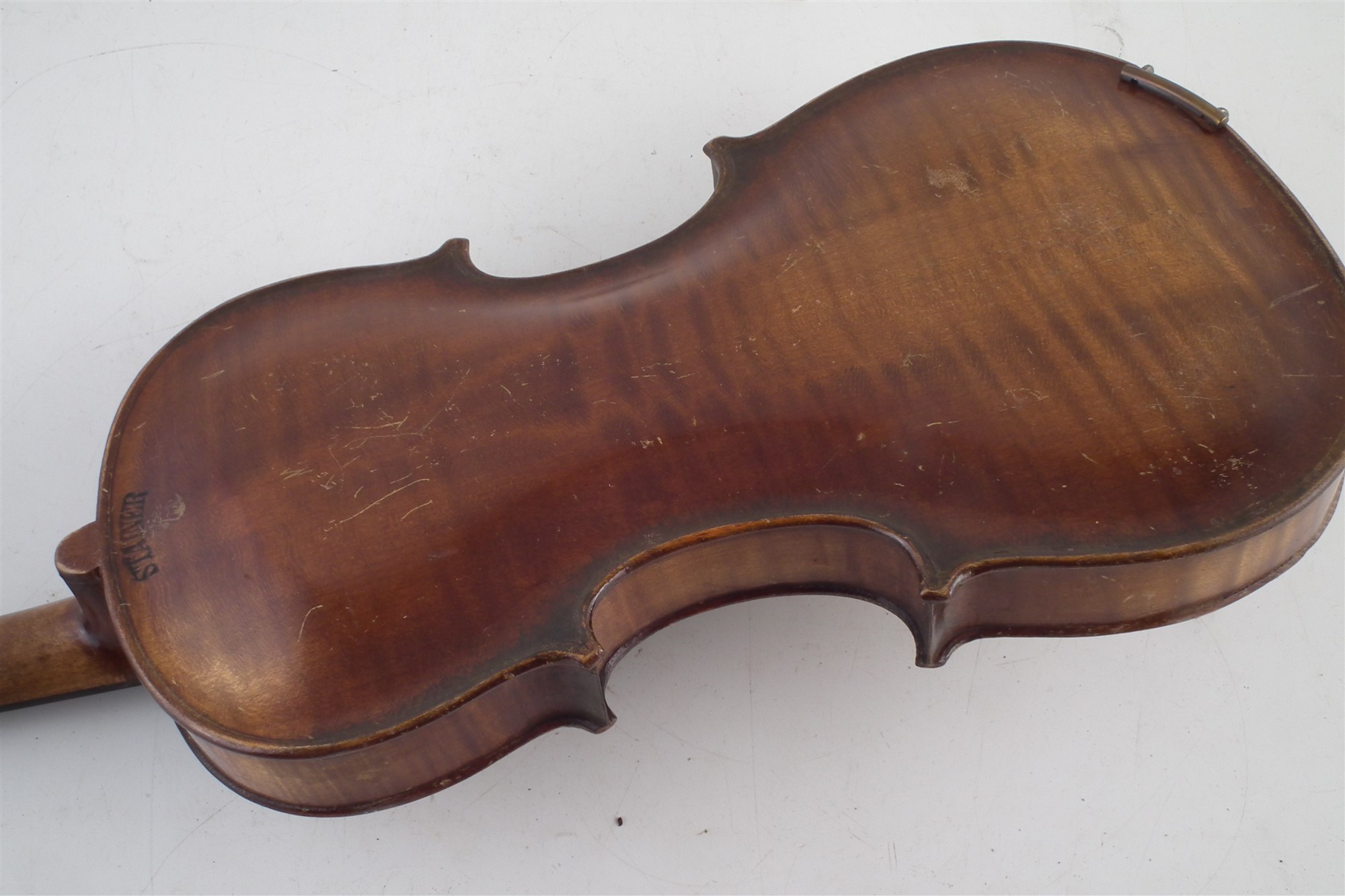 Violin after Stainer , with two piece back stamped Stainer, length of back 35.5cm high with case - Image 3 of 6