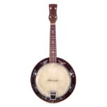 Concert Banjolele, with sunburst finish woodwork, 60cm overall length, with hard case.