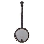 Gibson Mastertone RB250 five string banjo, fitted with Fults Cumberland tailpiece upgrade, pearl