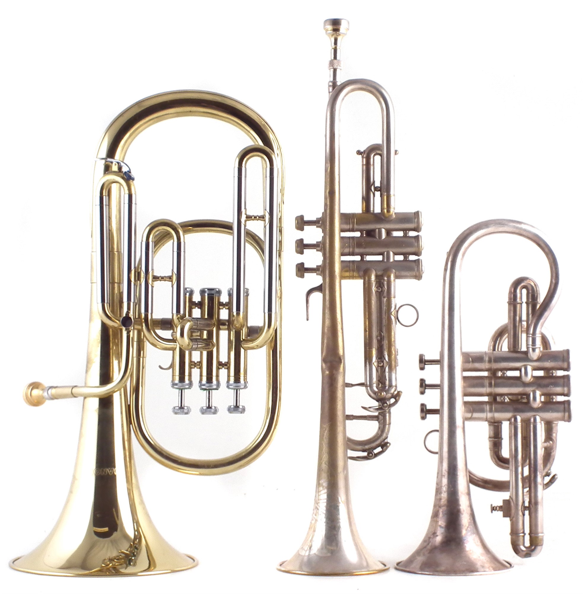 Manhattan trumpet, Danor Euphonium and a Besson Cornet all with cases.