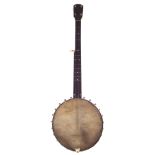 Five string banjo, fretless with added wire frets, 90cm long, with case