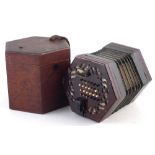 Lachenal English 48 key concertina with pierced rosewood end plates, serial number 34040, 16cm wide,