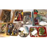 Quantity mixed Hornby track, trackside accessories, wagons etc. Condition reports are not