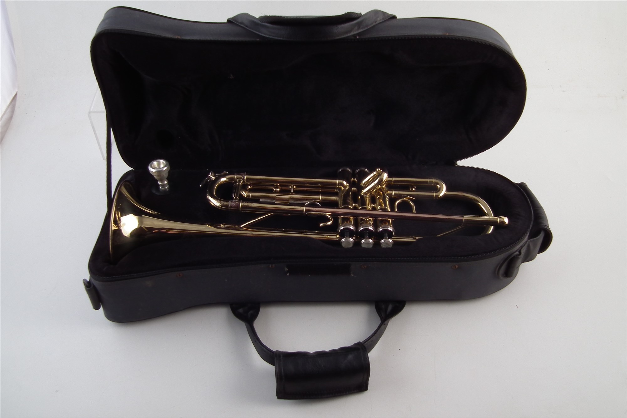 Brass trumpet by Artemis, serial number AL41022, together with padded carry case which measures 56cm - Image 6 of 6