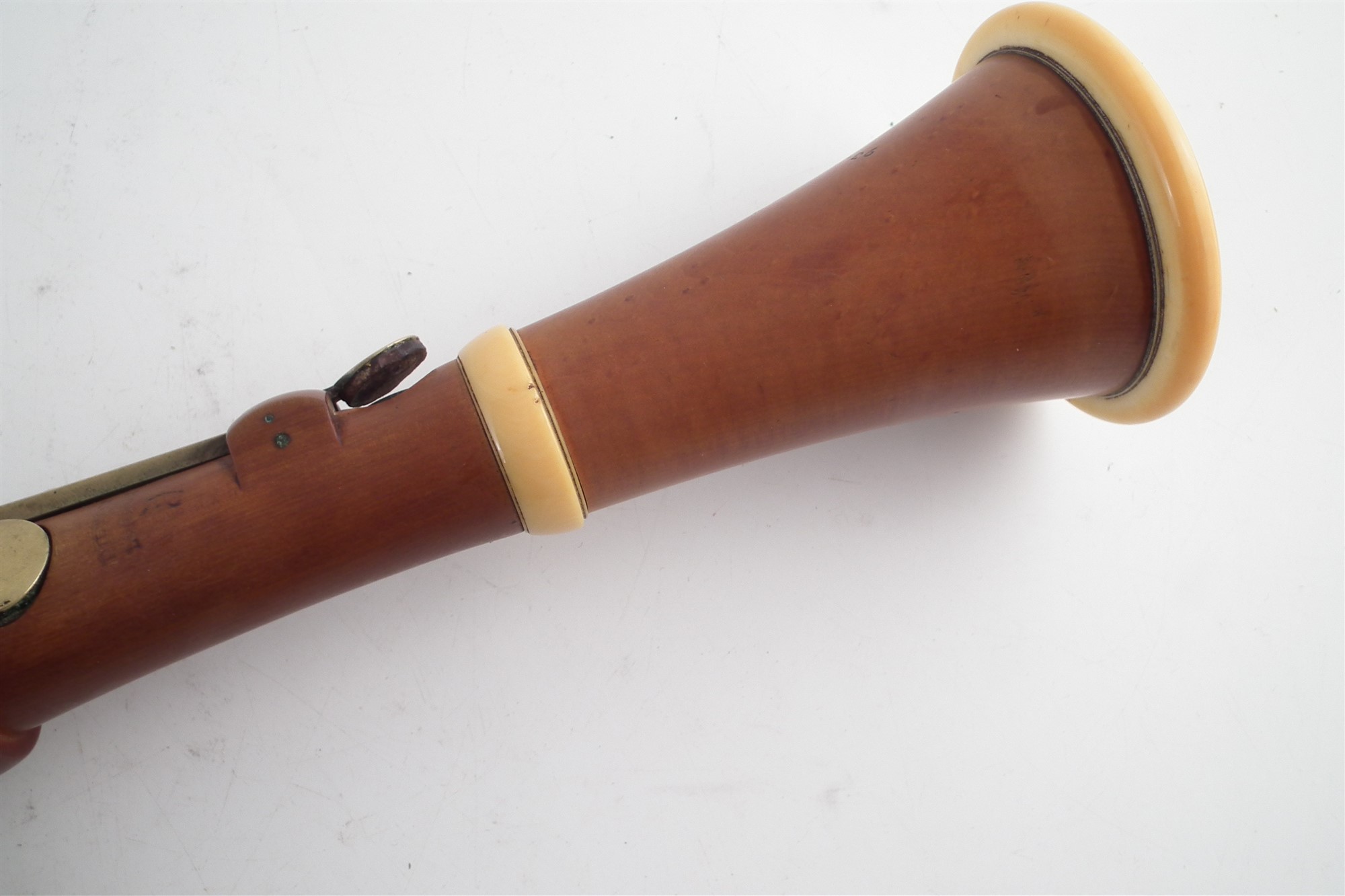 Boxwood and ivory clarinet by Bilton, stamped with 93 Westminster Bridge Road London address, with - Image 8 of 9