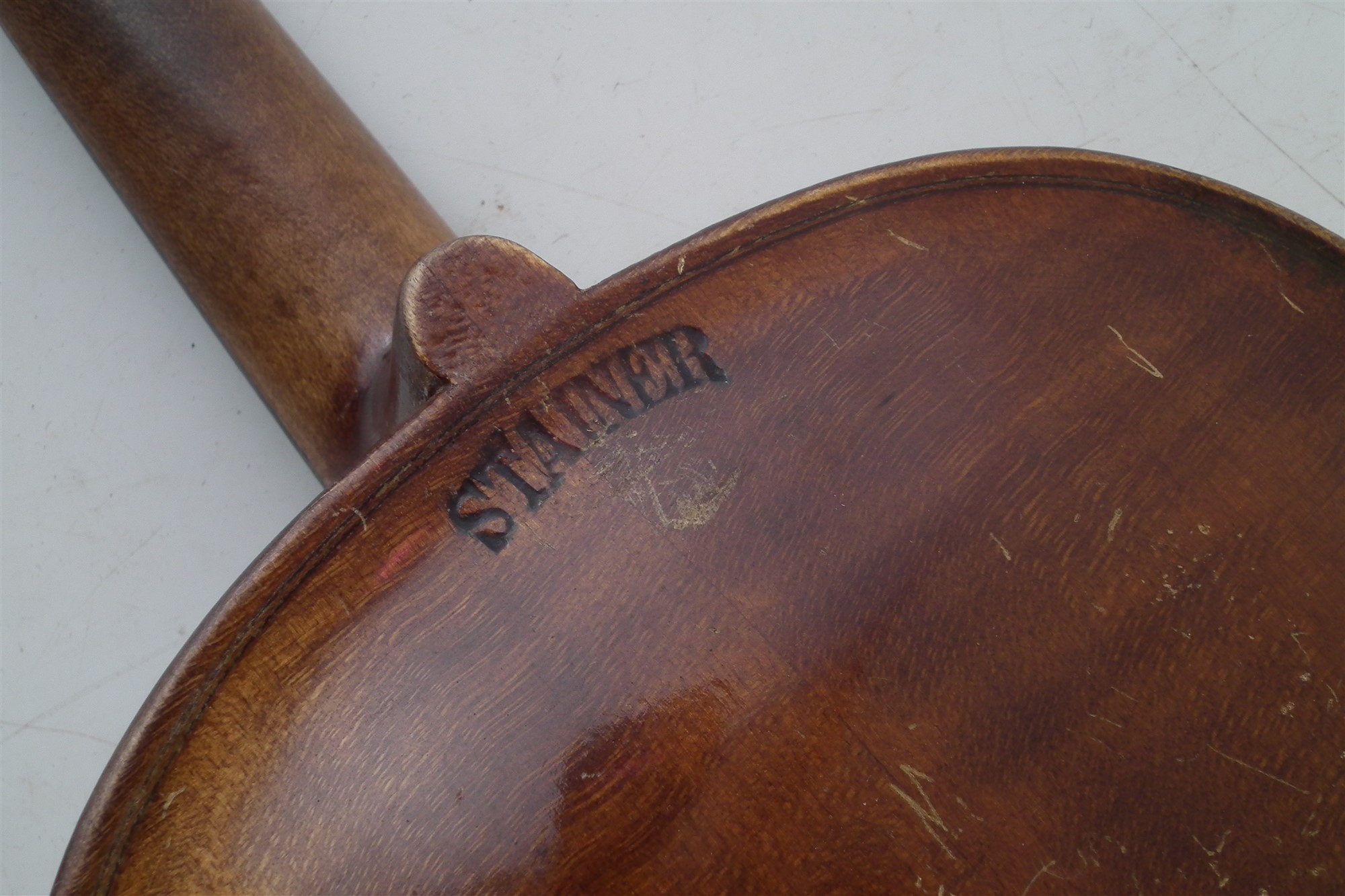 Violin after Stainer , with two piece back stamped Stainer, length of back 35.5cm high with case - Image 4 of 6