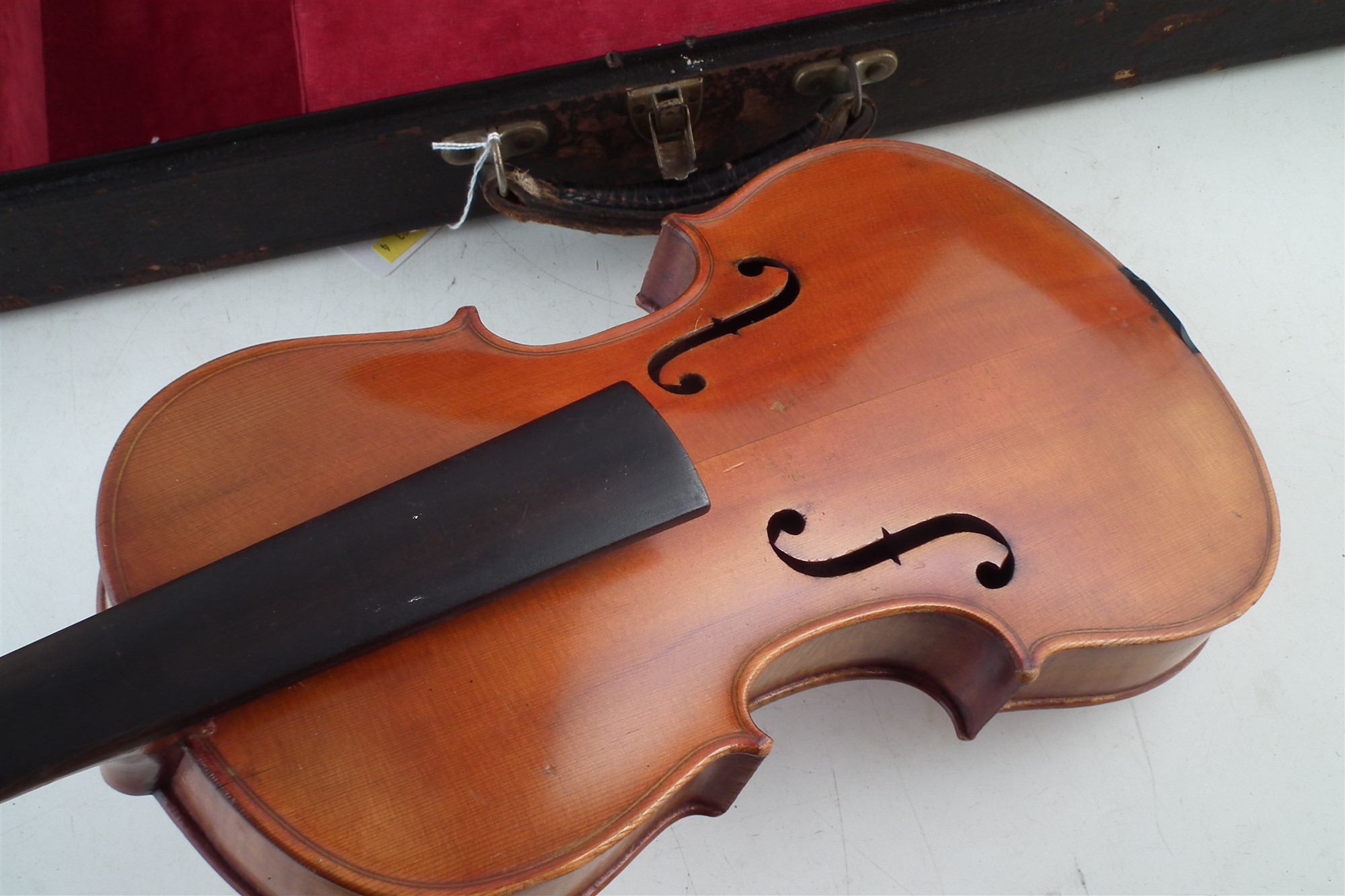 Violin, with two piece back measuring 36cm long, in fitted leather rectangular case. - Image 2 of 6