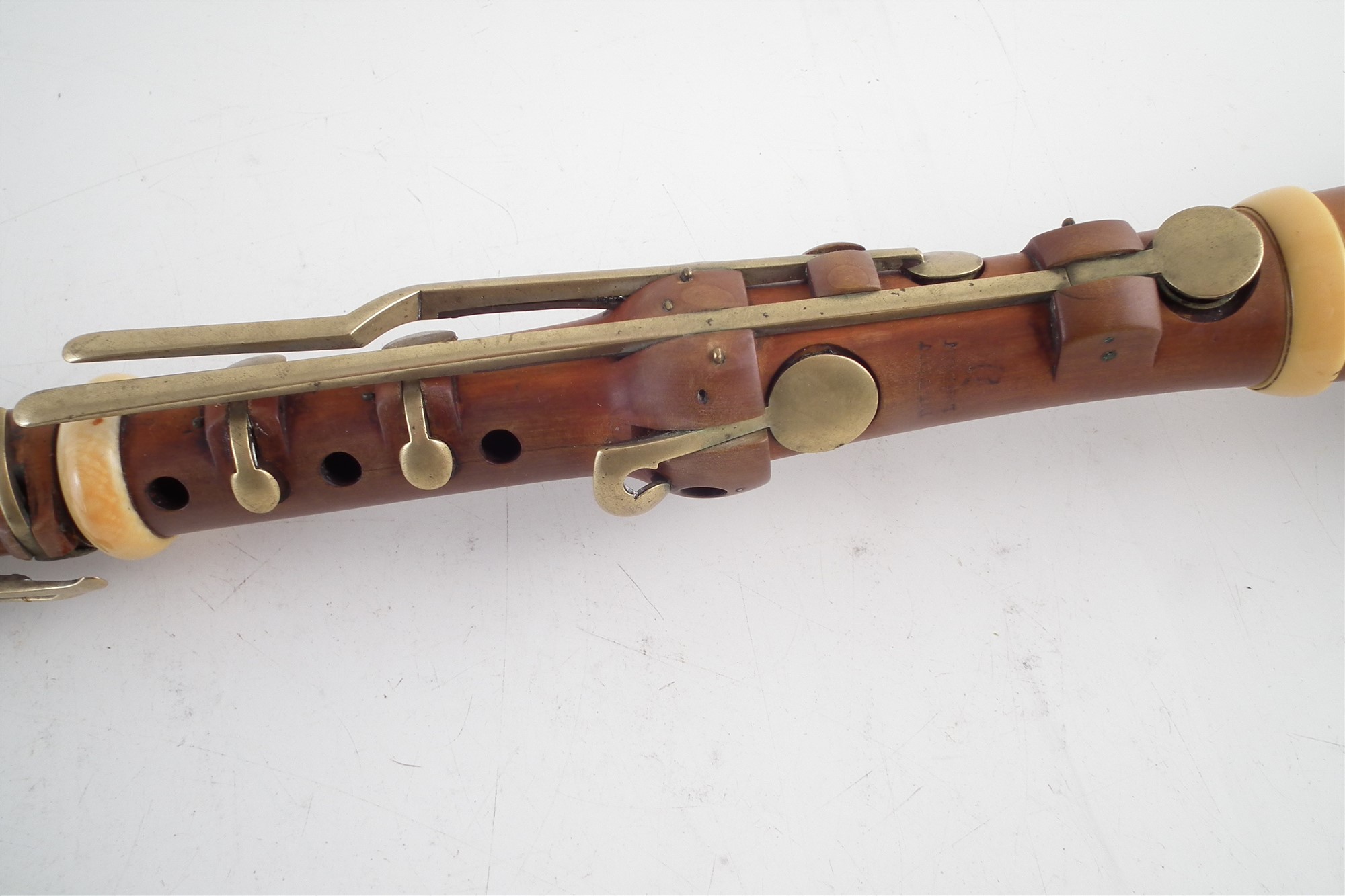 Boxwood and ivory clarinet by Bilton, stamped with 93 Westminster Bridge Road London address, with - Image 3 of 9