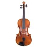 Hungarian Viola , with two piece back which measures 39.5cm, with bow and case.