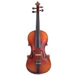 Violin after Stradivarius, with two piece flamed back, made in Czechoslovakia, length of back 36cm