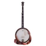 Windsor Premier Pixie five string banjo with hard case and accessories.