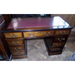 Mahogany reproduction twin-pedestal desk with inset leather top. Condition reports are not available