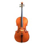 Christian Hammig Cello, with two piece flamed maple back, and light orange varnish, length of back